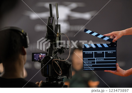 camera show viewfinder image catch motion in interview or broadcast camera show viewfinder image catch motion in interview or broadcast 123473897