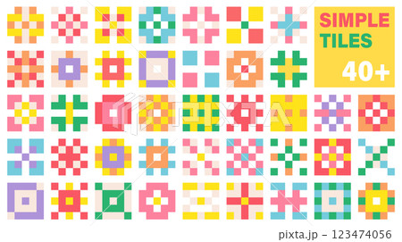 Colorful Geometric Pixel Tile Seamless Pattern Set for Modern and Retro Designs. Geometric tiles set with 40 plus colorful designs 123474056