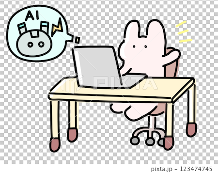 A rabbit talking to an AI robot on a computer 123474745