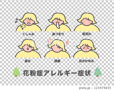 Hay fever allergy symptoms illustration set 123474835
