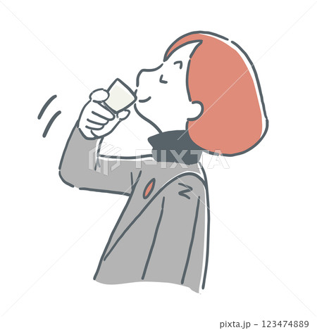 お猪口でお酒を飲んでいる様子の女性のイラスト お猪口でお酒を飲んでいる様子の女性のイラスト 123474889