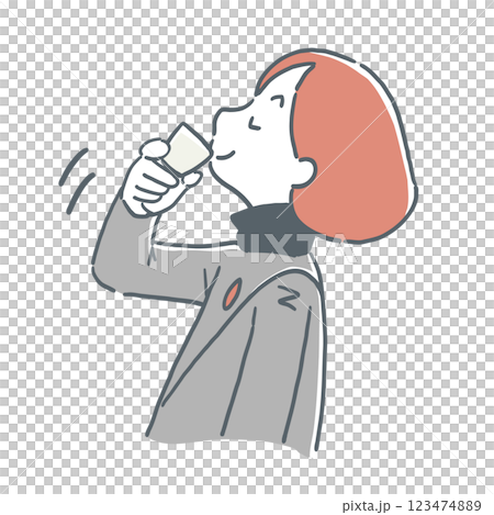 一位女士用酒杯喝清酒的插圖 123474889