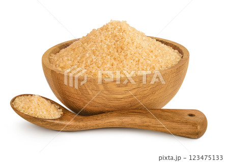 The brown sugar in wooden bowl isolated on white background The brown sugar in wooden bowl isolated on white background 123475133