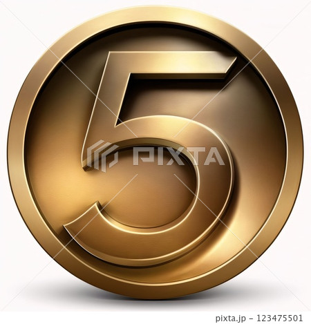 number five gold on a white background, 3d render, square image number five gold on a white background, 3d render, square image 123475501