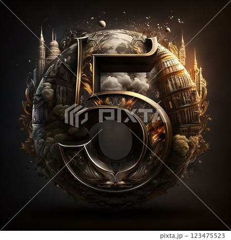 Symbol of 5 in the shape of the city. 3D Render Symbol of 5 in the shape of the city. 3D Render 123475523