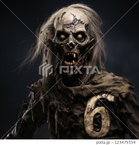 Scary zombie girl in halloween costume on dark background. Scary zombie girl in halloween costume on dark background. 123475554