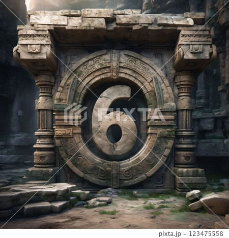 3d rendering of the number 6 in the stone carving style. 3d rendering of the number 6 in the stone carving style. 123475558