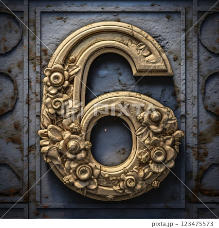 number six on the background of the old metal door. 3d illustration number six on the background of the old metal door. 3d illustration 123475573