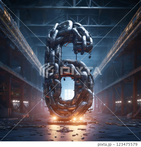Industrial 3D font made of metal pipes. 3d rendering 123475579