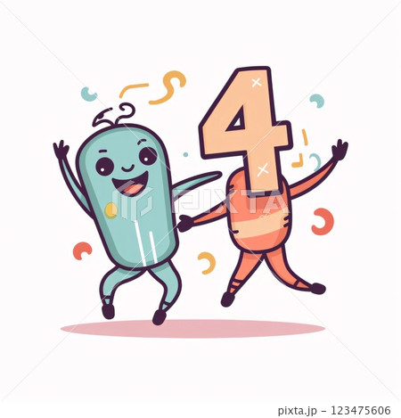 Vector illustration of happy pill character running with number 4. Flat style design. Vector illustration of happy pill character running with number 4. Flat style design. 123475606