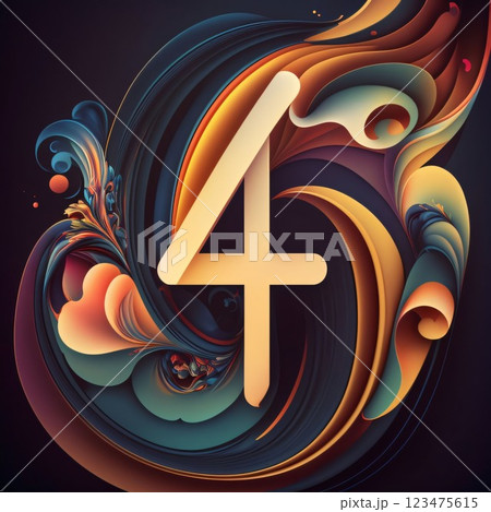 3D illustrationative number 4 with abstract swirls, digital art 3D illustrationative number 4 with abstract swirls, digital art 123475615