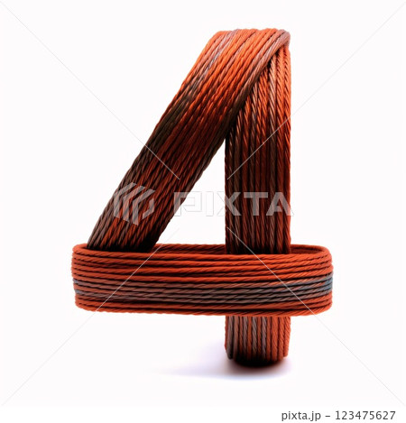 number 4 made of rope isolated on white background. 3d rendering 123475627
