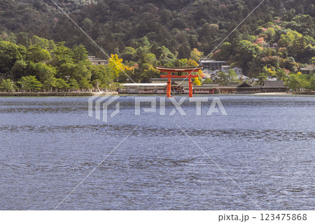 【広島宮島　宮島口JR西日本宮島フェリーからの大鳥居】 123475868