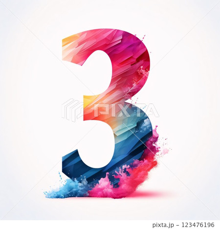 Number three, watercolor paint splatter font. Vector illustration. 123476196