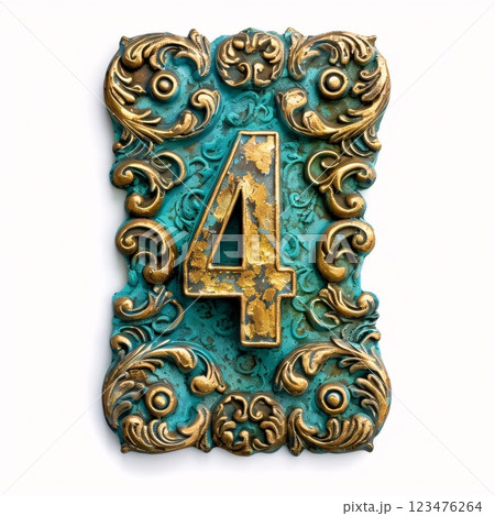 Number 4 with vintage ornament on a white background. 3d illustration 123476264
