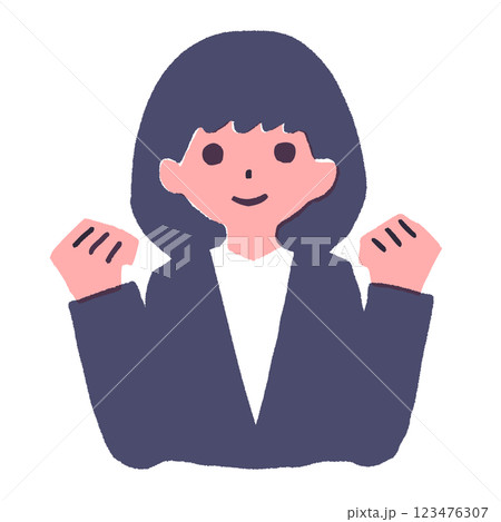 ガッツポーズをするショートカットの女性 ガッツポーズをするショートカットの女性 123476307