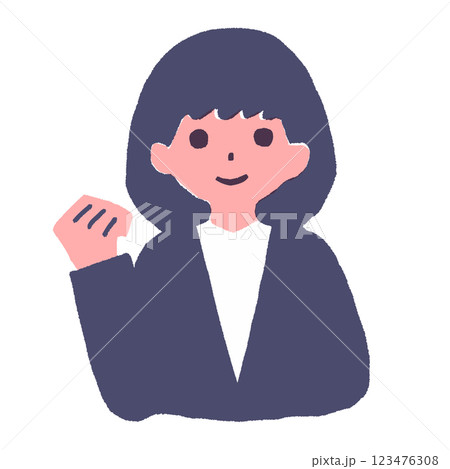 ガッツポーズをするショートカットの女性 123476308