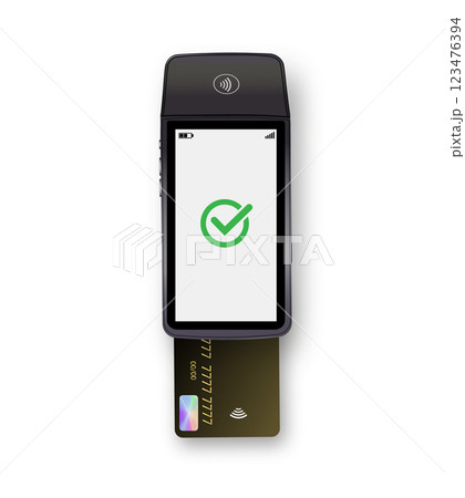 Vector 3D Realistic NFC Payment Terminal. Credit Card. Payment Machine. Template for Bank Payment Contactless Terminal. POS Terminal. 123476394