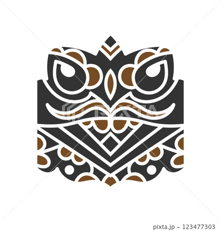 Intricate tribal frog face tattoo design with bold geometric and ornamental patterns in black and brown, symbolizing wisdom, transformation, and natures energy. Intricate tribal frog face tattoo design with bold geometric and ornamental patterns in black and brown, symbolizing wisdom, transformation, and natures energy. 123477303