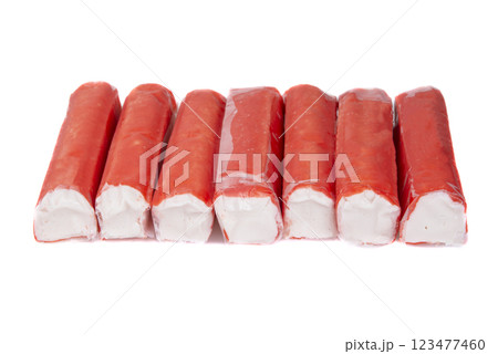 Crab surimi sticks sea food isolated on the white background 123477460