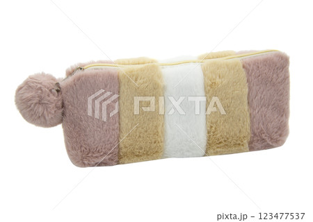 Fluffy pencil pen case container isolated on the white background Fluffy pencil pen case container isolated on the white background 123477537