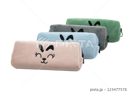 Multicolored pencil pen case container isolated on the white background 123477578