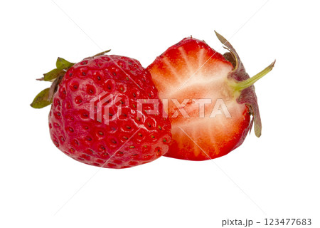 Red strawberry cut slice isolated on the white background 123477683