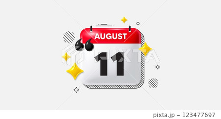 Calendar date of August 3d icon. 11th day of the month icon. Event schedule date. Meeting appointment time. 11th day of August. Calendar month date banner. Day or Monthly page. Vector 123477697