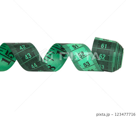 Spiral tape measure colorful isolated on the white background Spiral tape measure colorful isolated on the white background 123477716