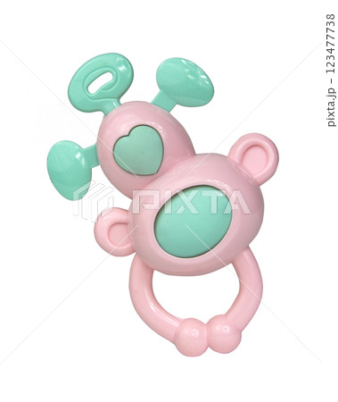 Baby rattle toy for baby violet isolated on the white background Baby rattle toy for baby violet isolated on the white background 123477738