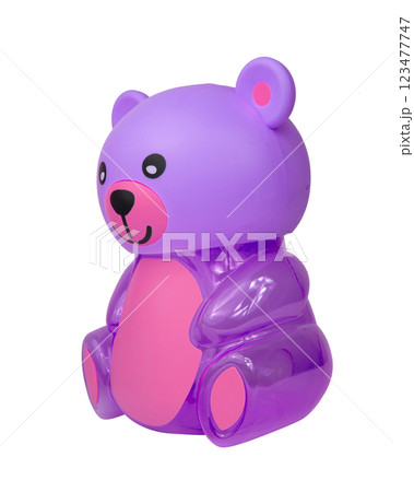 Pink toy bear plastic gift baby isolated on the white background 123477747