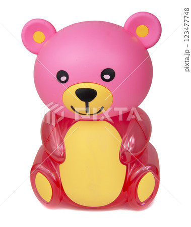Pink toy bear plastic gift baby isolated on the white background 123477748