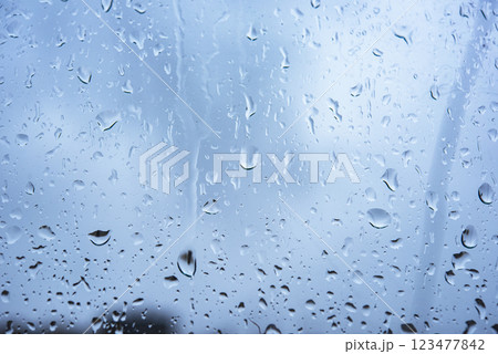 Wet rain drops on window glass season mood natural Wet rain drops on window glass season mood natural 123477842