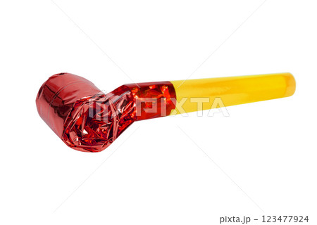 Party foil whistle festive noisemaker blowout isolated on the white 123477924