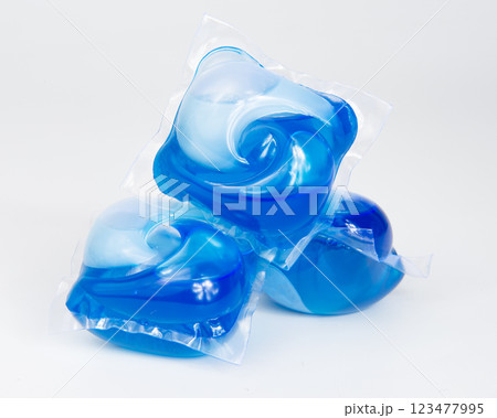 Washing gel capsule isolated on the white background 123477995