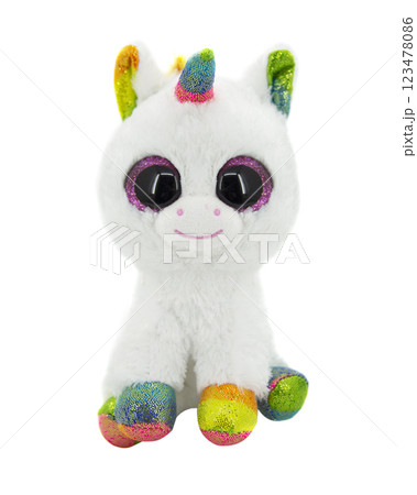 White plush unicorn toy isolated on the white background White plush unicorn toy isolated on the white background 123478086