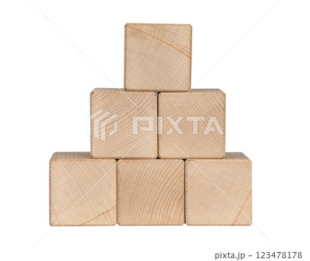 Wooden cubes brick construction for creative text isolated on the white background 123478178