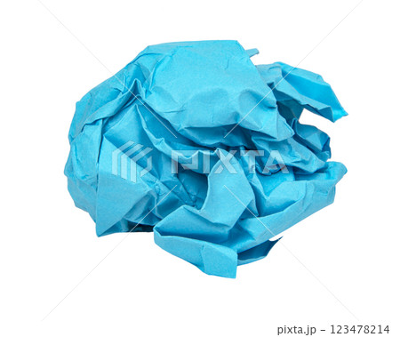 Crumpled blue paper ball isolated on the white background 123478214