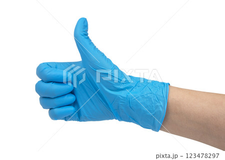 Blue nitrile medical gloves on hands isolated on the white Blue nitrile medical gloves on hands isolated on the white 123478297