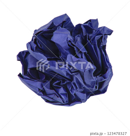 Crumpled blue paper ball isolated on the white background 123478327