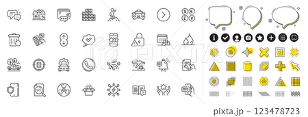 Set of Lock, Wholesale inventory and Waterproof line icons for web app. Design elements, Social media icons. Employees messenger, Credit card, Bid offer icons. Forward, Leadership, Taxi signs. Vector 123478723