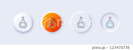 Cognac bottle line icon. Neumorphic, Orange gradient, 3d pin buttons. Brandy alcohol sign. Line icons. Neumorphic buttons with outline signs. Vector 123478736
