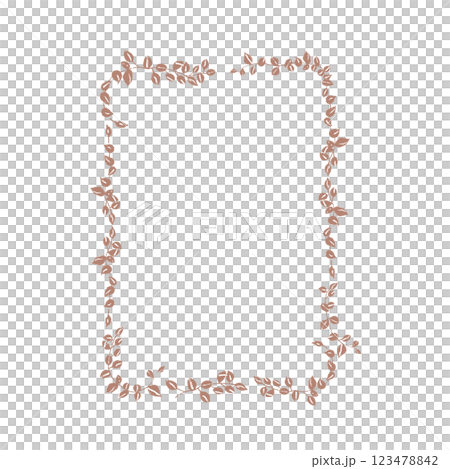 Rectangular frame with hand drawn leaves in mocha mousse color, design template. Backgrounds for wedding invitations, greeting cards, social media 123478842