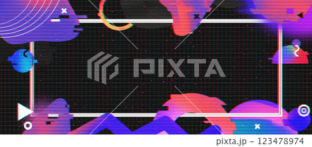 Suprematic creative wide banner mockup with liquid primitive amorphous shapes. Holographic synthwave frame border with glitched effect for web header, graphic design. Suprematic creative wide banner mockup with liquid primitive amorphous shapes. Holographic synthwave frame border with glitched effect for web header, graphic design. 123478974