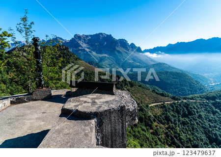 Panoramic view of the Picos de Europa mountains from viewpoint in Leon, Spain. Panoramic view of the Picos de Europa mountains from viewpoint in Leon, Spain. 123479637