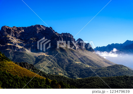 Panoramic view of the Picos de Europa mountains from viewpoint in Leon, Spain. Panoramic view of the Picos de Europa mountains from viewpoint in Leon, Spain. 123479639