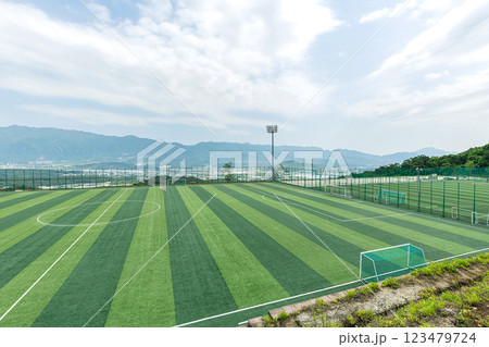 Soccer field. Artificial grass soccer field. Soccer field. Artificial grass soccer field. 123479724