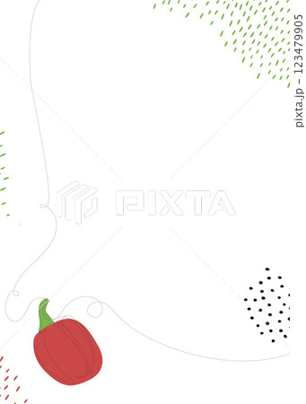 Pepper continuous line background with colorful elements. One single line organic healthy food concept. Minimalism modern style graphics design Pepper continuous line background with colorful elements. One single line organic healthy food concept. Minimalism modern style graphics design 123479905