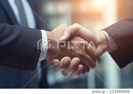 Businessmen making handshake with partner 123480009