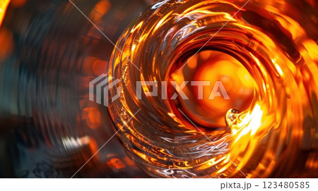Molten Glass with Glowing Orange and Yellow Colors 123480585